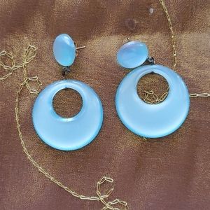 Aqua moon glow  Pierced drop earrings